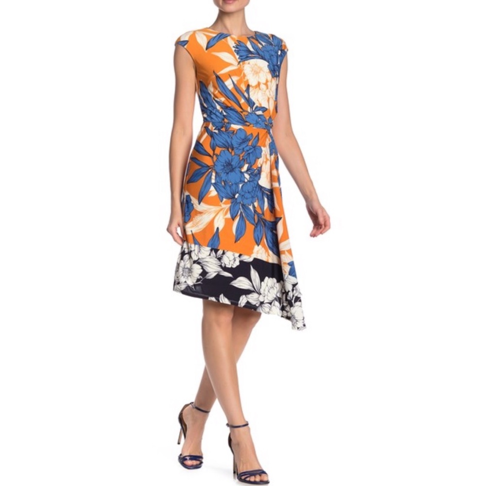 London Times Floral Cap Sleeve Dress
